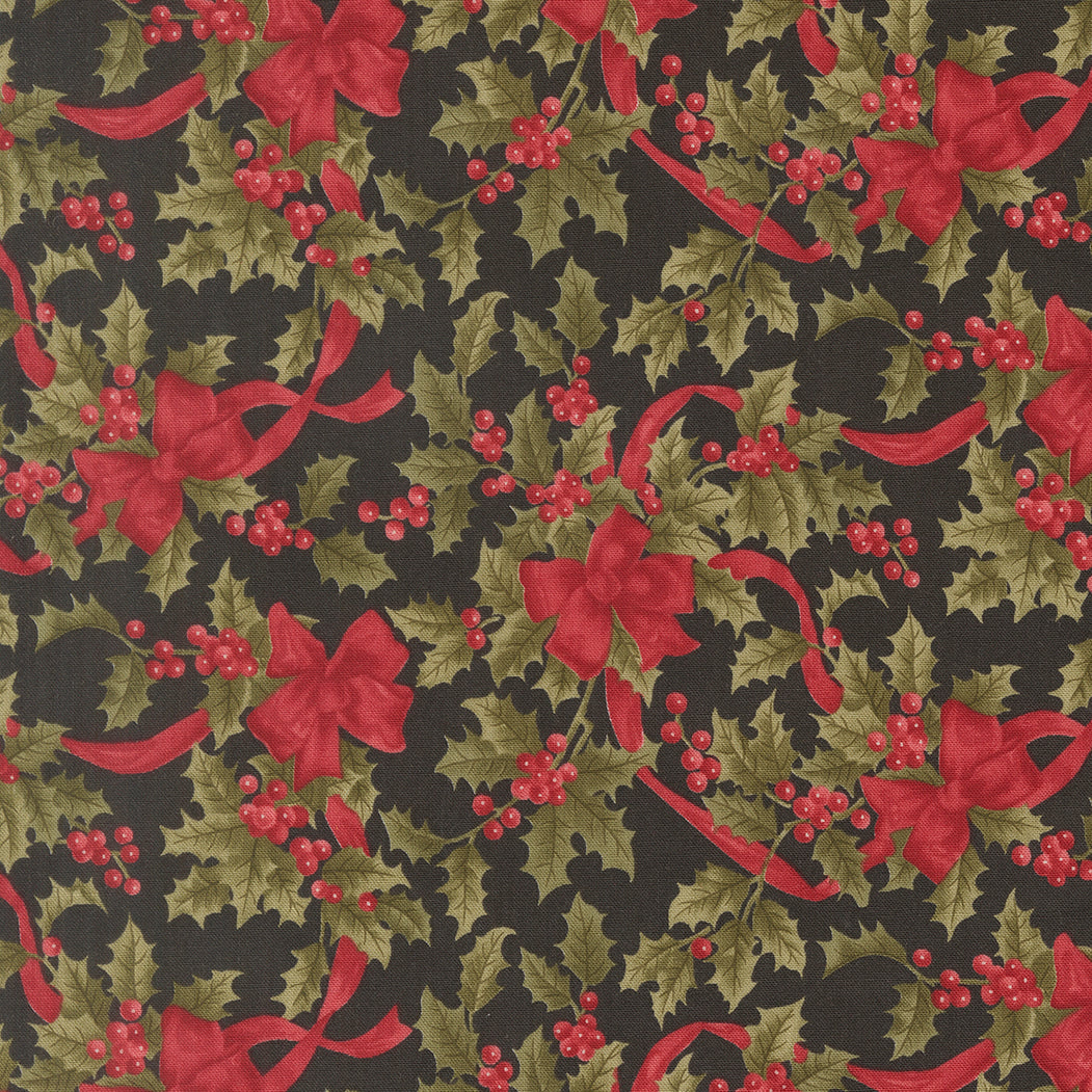 Candlelight Christmas Christmas Bows and Holly Berries Ebony by 3 Sisters for Moda Fabrics