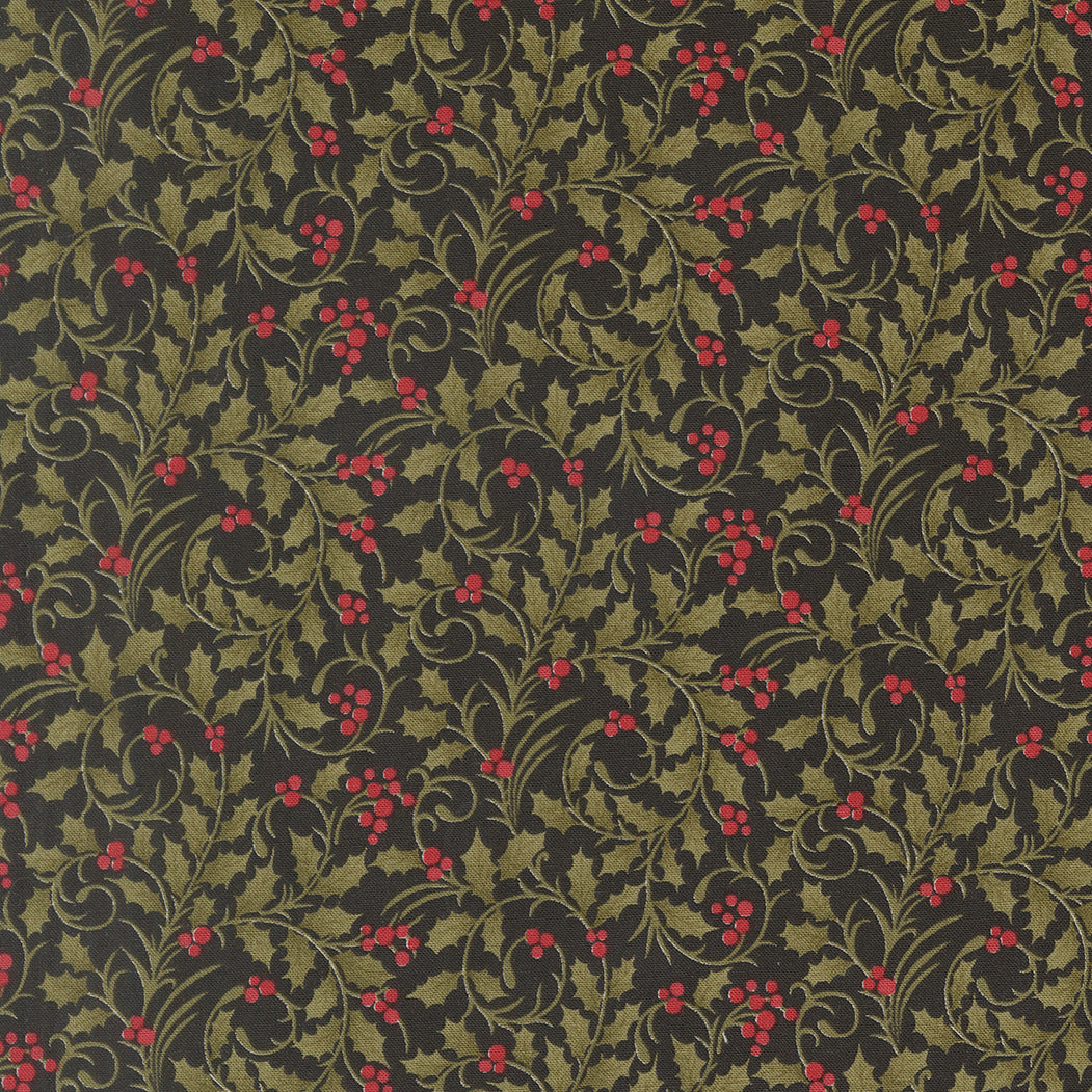 Candlelight Christmas Scroll Blenders Vines and Berries Ebony by 3 Sisters for Moda Fabrics
