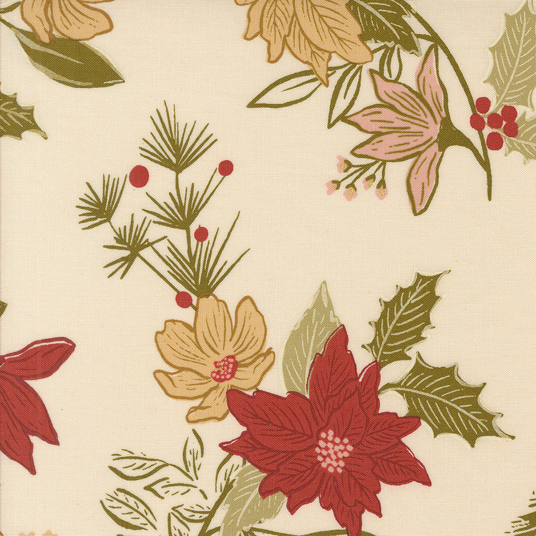 Old World Yuletide Festive Floral Eggshell by Fancy That Design House for Moda Fabrics