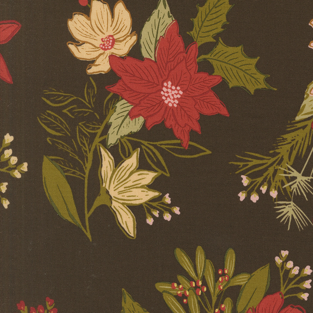 Old World Yuletide Festive Floral Espresso by Fancy That Design House for Moda Fabrics