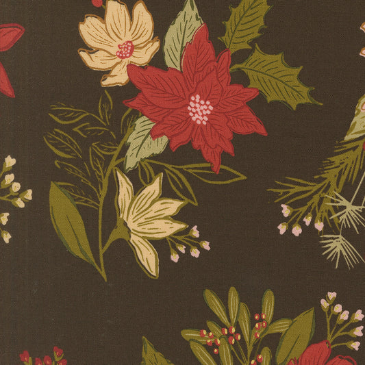 Old World Yuletide Festive Floral Espresso by Fancy That Design House for Moda Fabrics