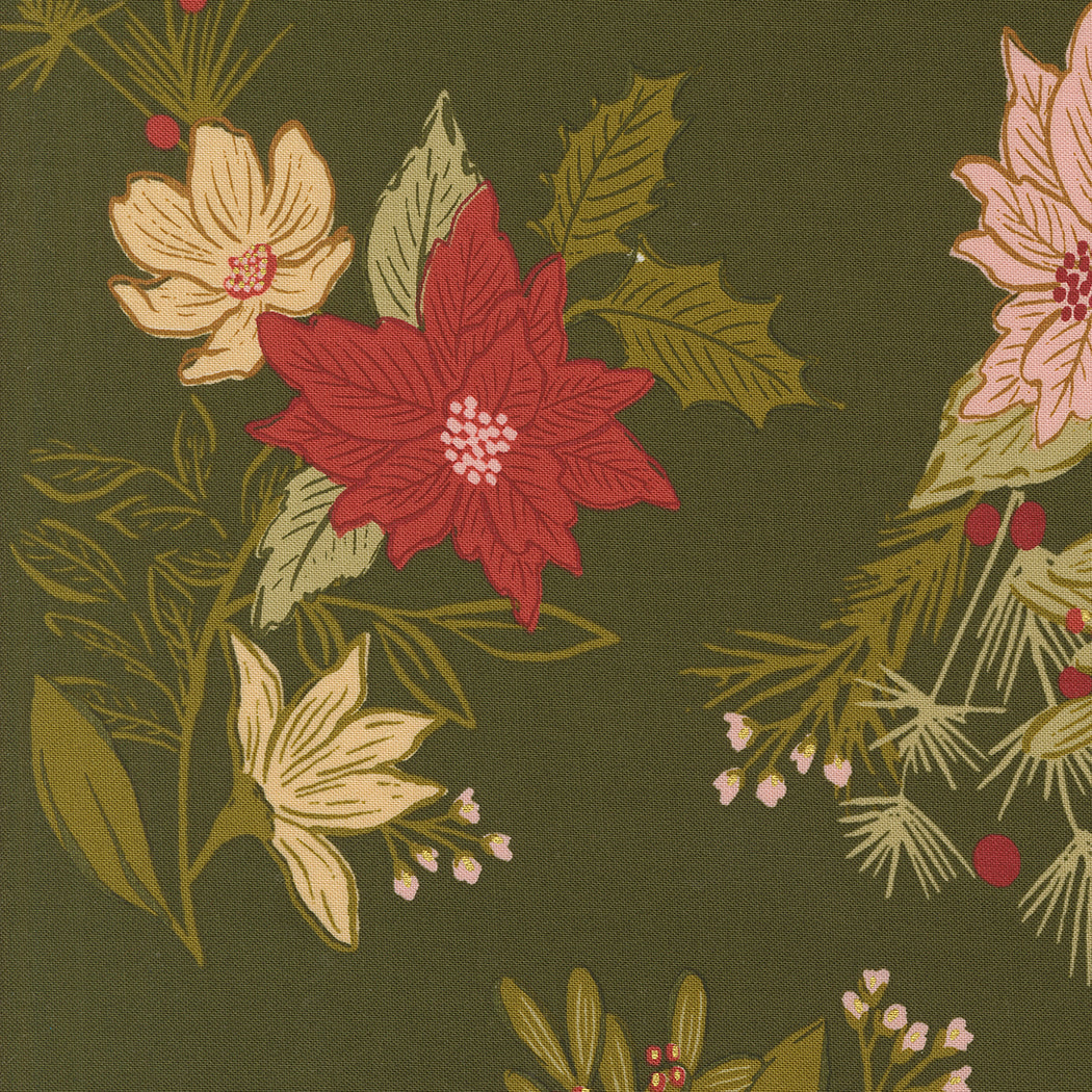 Old World Yuletide Festive Floral Pine by Fancy That Design House for Moda Fabrics