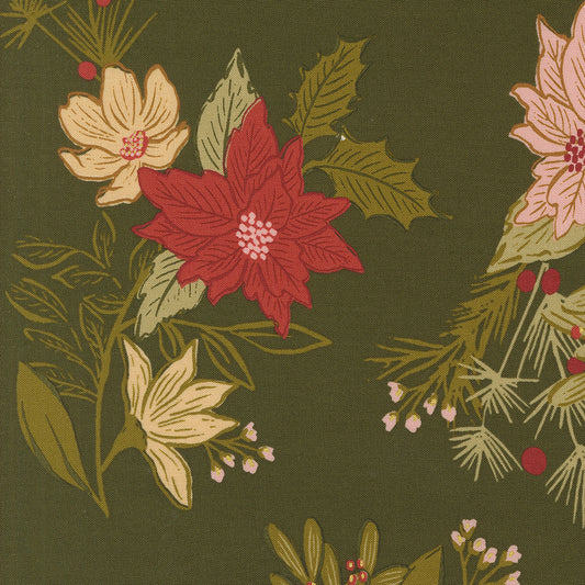 Old World Yuletide Festive Floral Pine by Fancy That Design House for Moda Fabrics