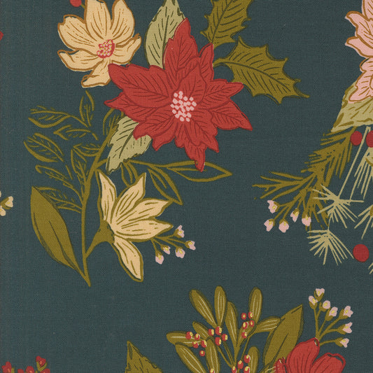 Old World Yuletide Festive Floral Midnight by Fancy That Design House for Moda Fabrics