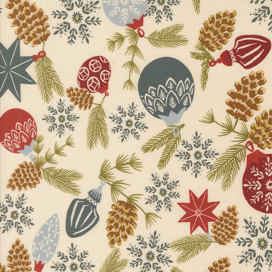 Old World Yuletide Branches and Baubles Eggshell by Fancy That Design House for Moda Fabrics