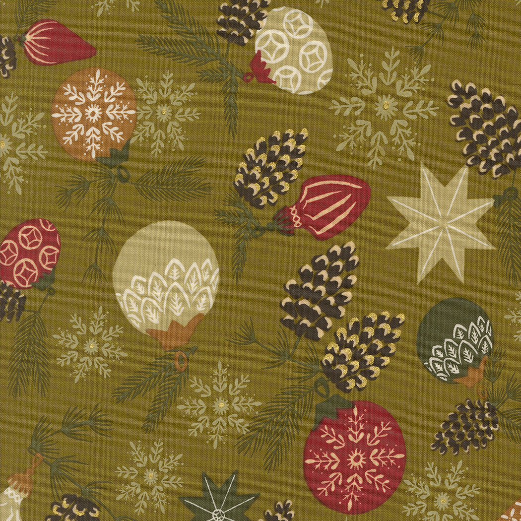 Old World Yuletide Branches and Baubles Pickle by Fancy That Design House for Moda Fabrics