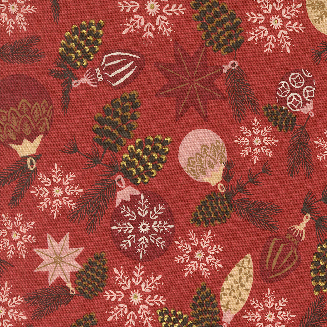 Old World Yuletide Branches and Baubles Poinsettia by Fancy That Design House for Moda Fabrics
