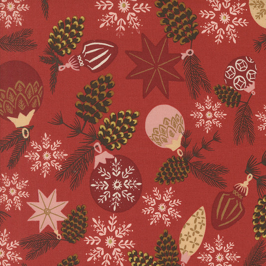 Old World Yuletide Branches and Baubles Poinsettia by Fancy That Design House for Moda Fabrics