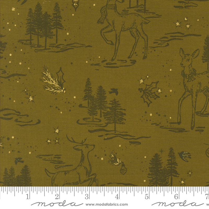 Old World Yuletide Oh Deer Toile Landscape and Nature Pickle by Fancy That Design House for Moda Fabrics