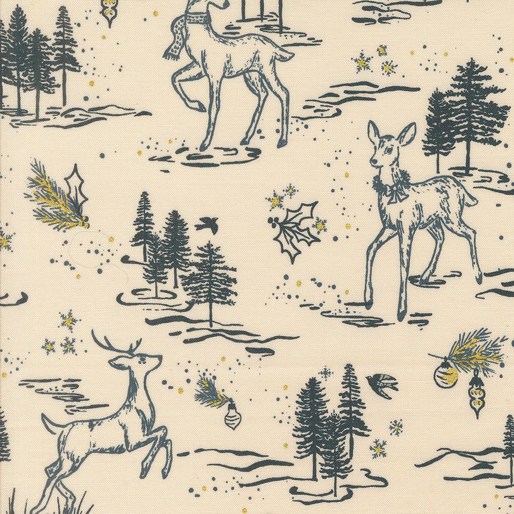 Old World Yuletide Oh Deer Toile Landscape and Nature Eggshell by Fancy That Design House for Moda Fabrics