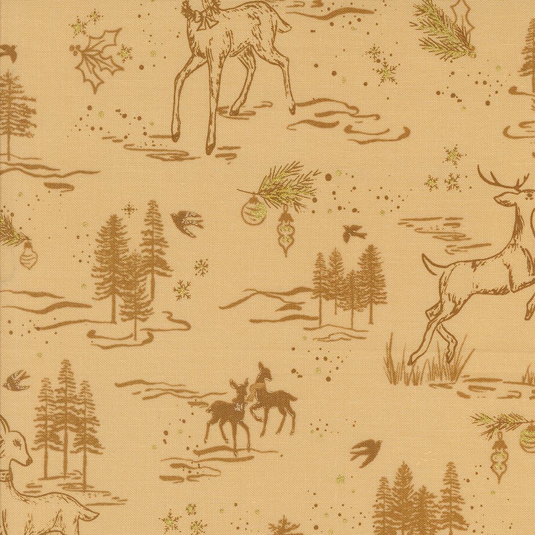 Old World Yuletide Oh Deer Toile Landscape and Nature Almond by Fancy That Design House for Moda Fabrics