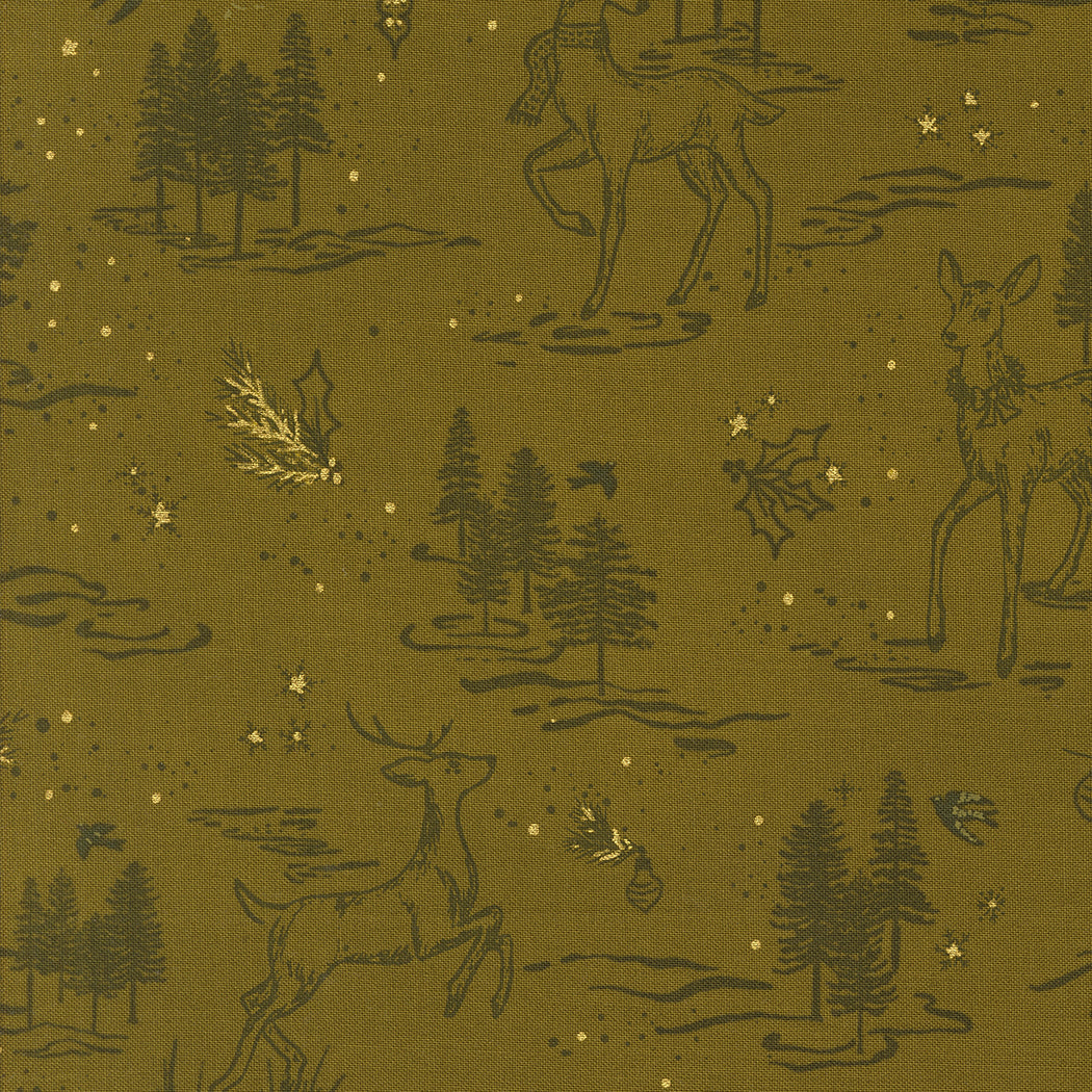Old World Yuletide Oh Deer Toile Landscape and Nature Pickle by Fancy That Design House for Moda Fabrics