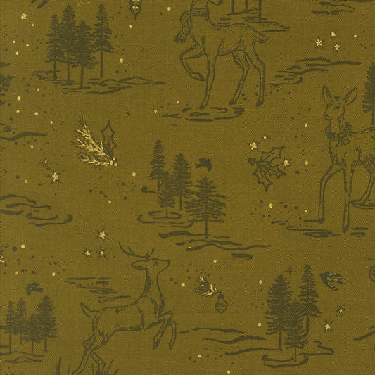 Old World Yuletide Oh Deer Toile Landscape and Nature Pickle by Fancy That Design House for Moda Fabrics