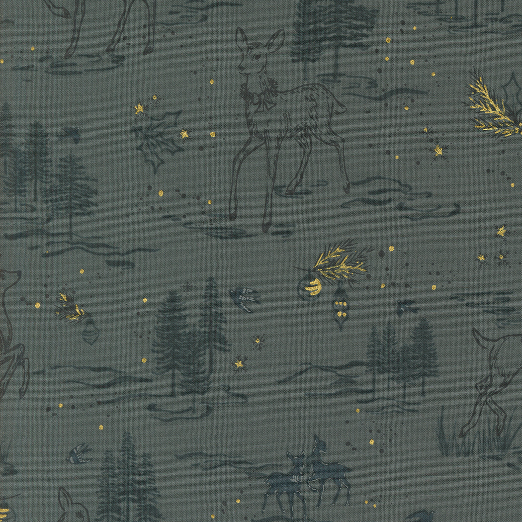 Old World Yuletide Oh Deer Toile Landscape and Nature Dusk by Fancy That Design House for Moda Fabrics