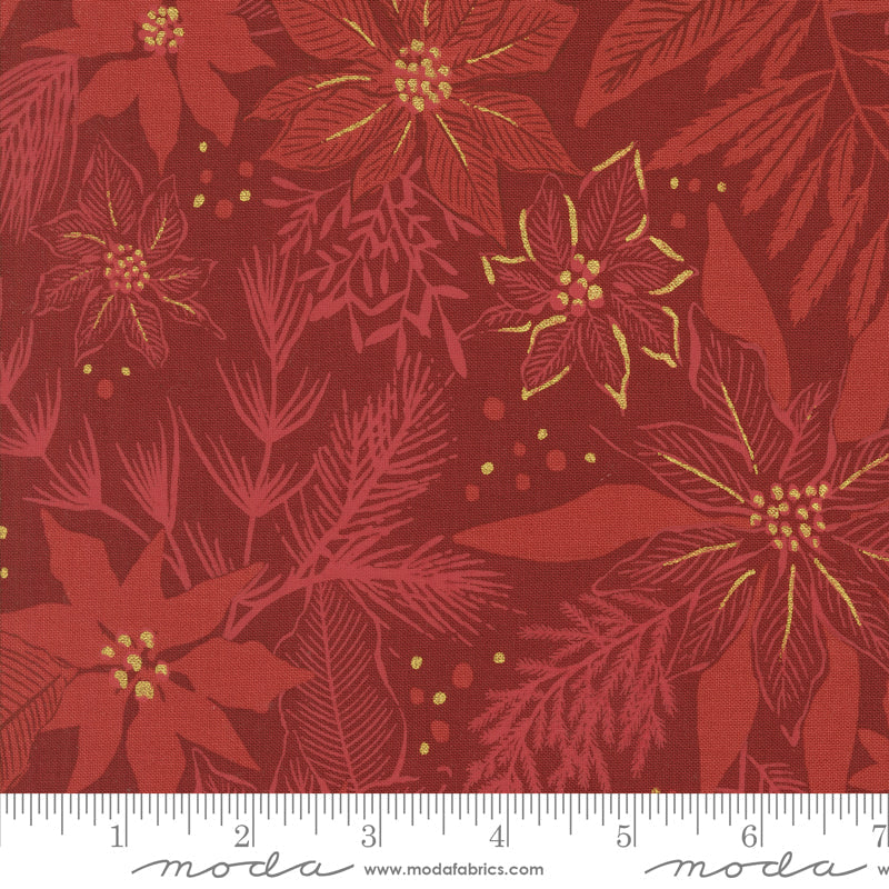 Old World Yuletide Winter Botanicals Sprigs and Berries Crimson by Fancy That Design House for Moda Fabrics