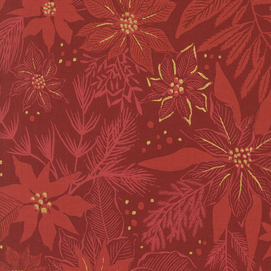 Old World Yuletide Winter Botanicals Sprigs and Berries Crimson by Fancy That Design House for Moda Fabrics