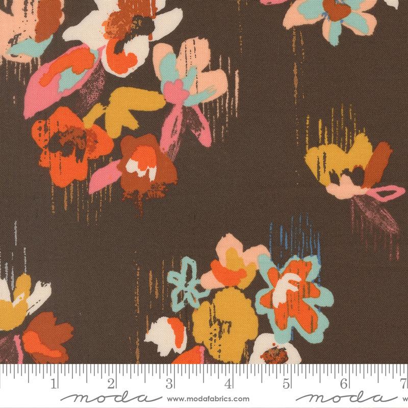 Boho Haven Brush Stroke Floral WALNUT by Fancy That Design House for Moda 45640-15 scale