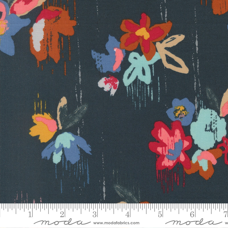 Boho Haven Brush Stroke Floral DEEP SEA by Fancy That Design House for Moda 45640-18 scale