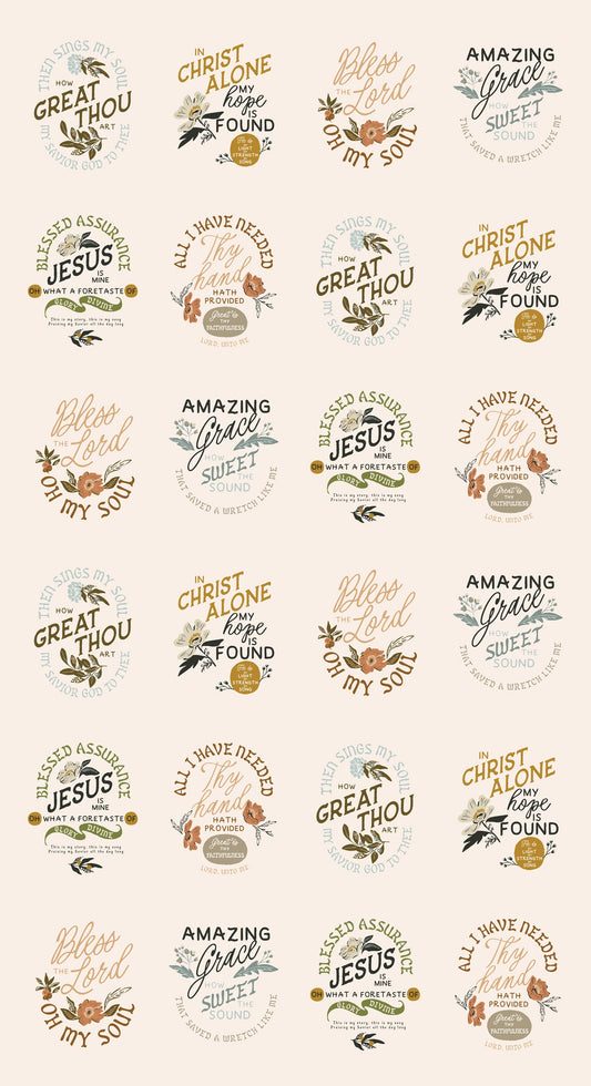 Wellspring Small Text Praise 22" x 44" Eggshell Mochi Linen Panel by Fancy That Design House for Moda Fabrics