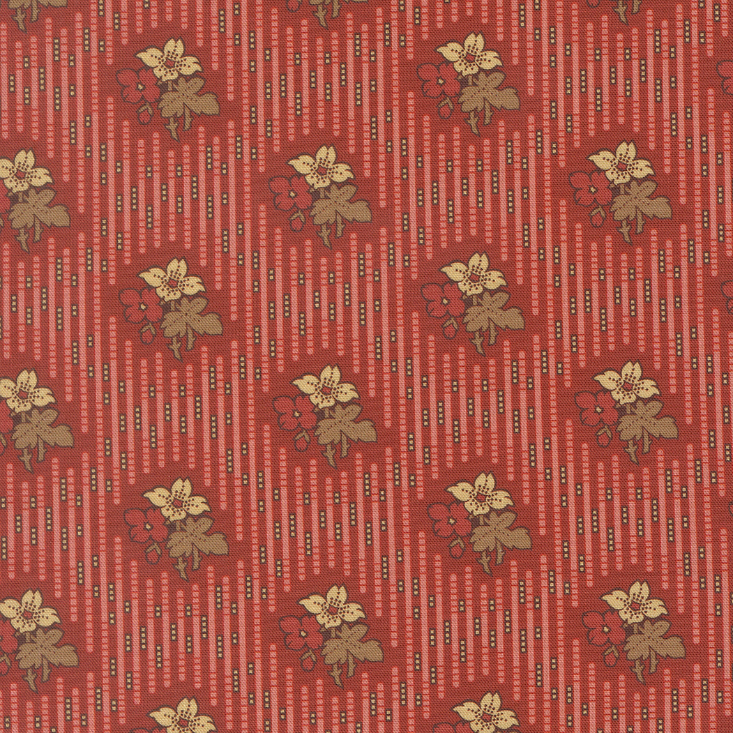 Pamelias Path Best Dress Stripes Floral Madder Red by Betsy Chutchian for Moda
