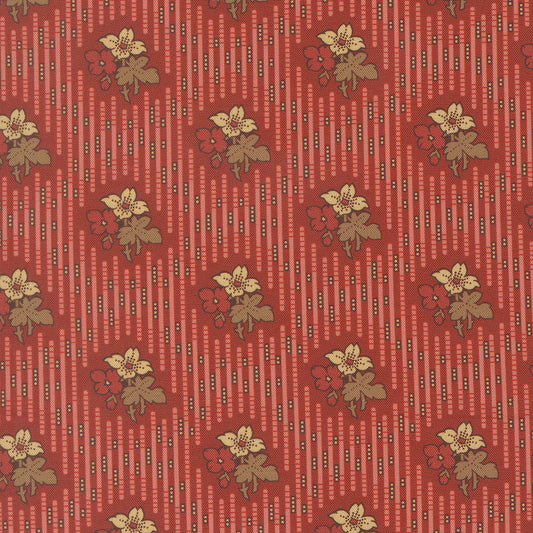 Pamelias Path Best Dress Stripes Floral Madder Red by Betsy Chutchian for Moda