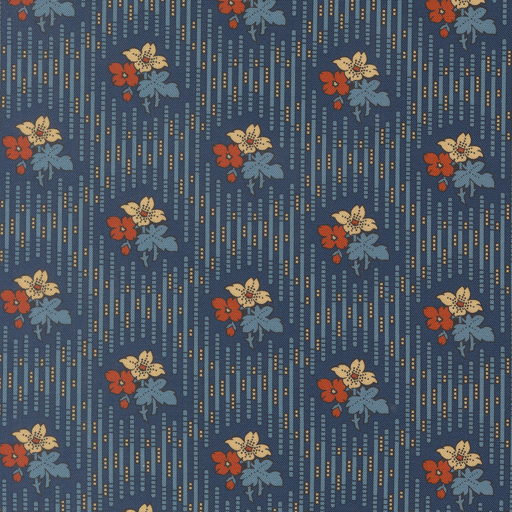 Pamelias Path Best Dress Stripes Floral Indigo by Betsy Chutchian for Moda