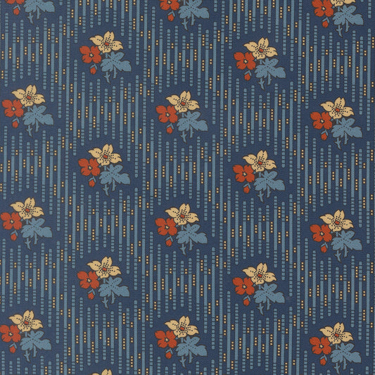 Pamelias Path Best Dress Stripes Floral Indigo by Betsy Chutchian for Moda