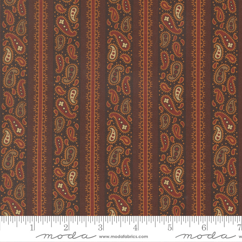 Pamelias Path Wagons West Stripes Paisley Dark Chocolate scale
