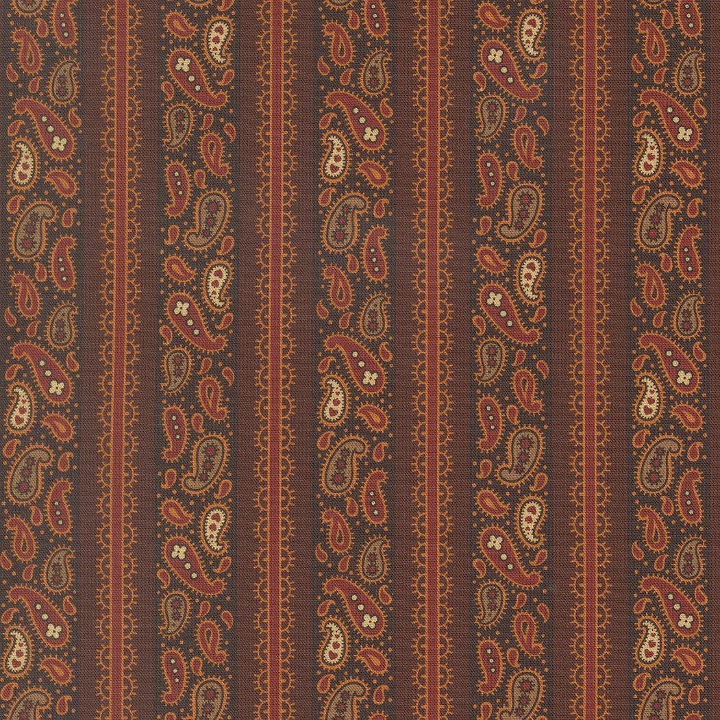 Pamelias Path Wagons West Stripes Paisley Dark Chocolate by Betsy Chutchian for Moda