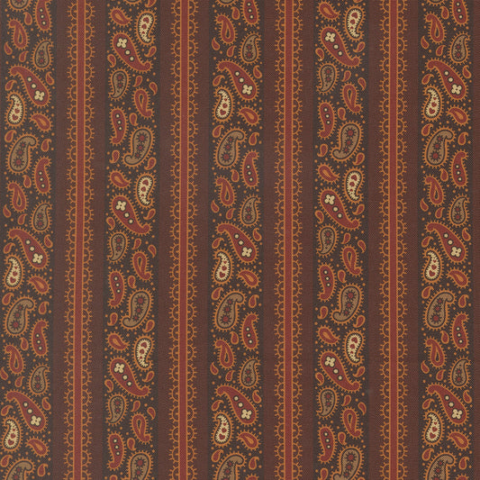 Pamelias Path Wagons West Stripes Paisley Dark Chocolate by Betsy Chutchian for Moda