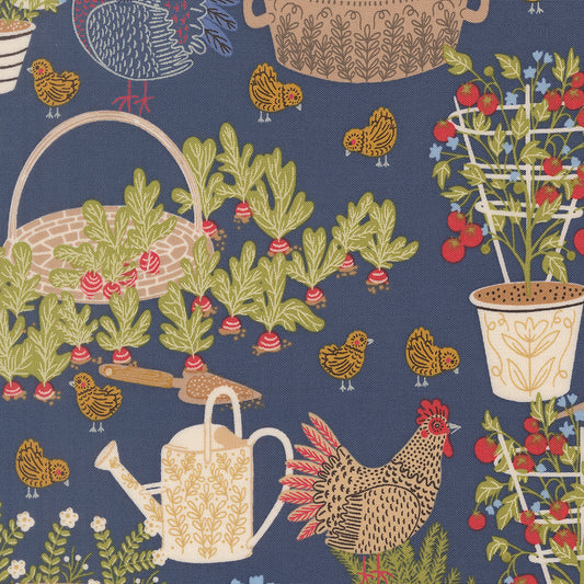 The Henhouse DENIM Chicken Garden yardage