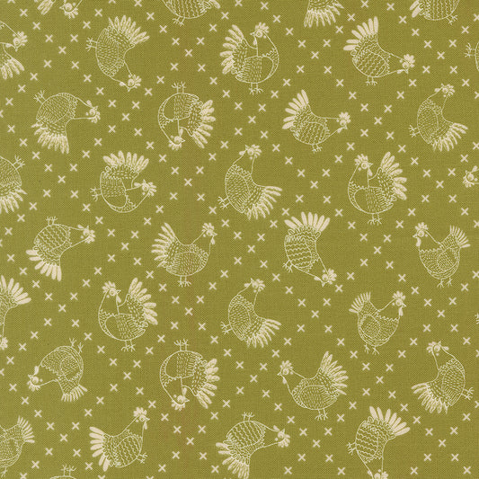 The Henhouse GRASS Cross Stitch Chickens yardage