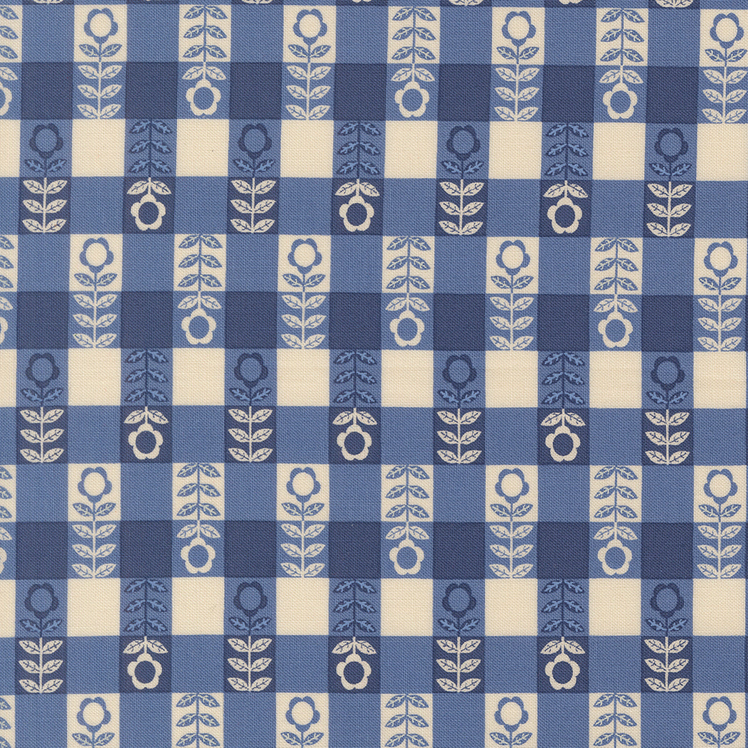 The Henhouse COBALT Flower Plaid Checks Gingham yardage