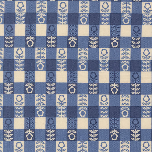 The Henhouse COBALT Flower Plaid Checks Gingham yardage