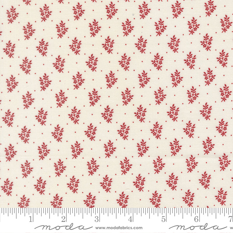American Gatherings III Flower Sprigs Cloud Crimson by Primitive Gatherings for Moda Fabrics 49327-23 scale
