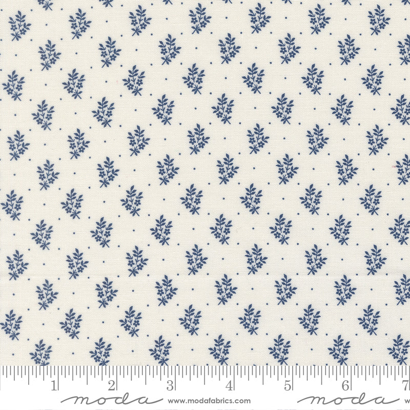 American Gatherings III Flower Sprigs Cloud Nautical Blue by Primitive Gatherings for Moda Fabrics 49327-24 scale
