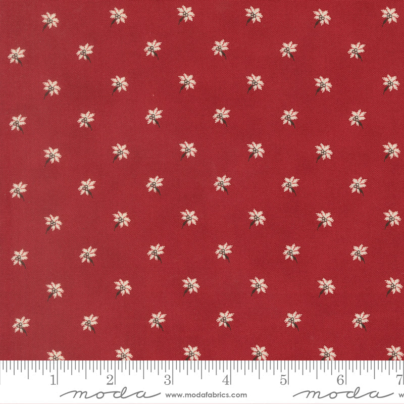 Joyful Gatherings ll Poinsettia Small Floral Deep Crimson by Primitive Gatherings  for Moda Fabrics 49332-13 scale