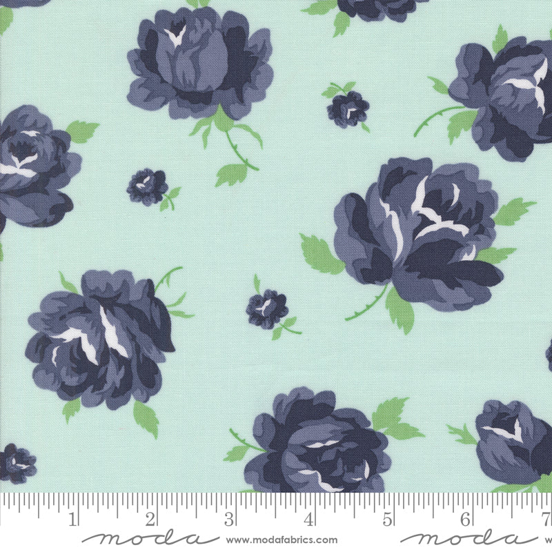 Summertime Bold Red Roses Ice by Camille Roskelley for Moda Fabrics 55320-18 scale