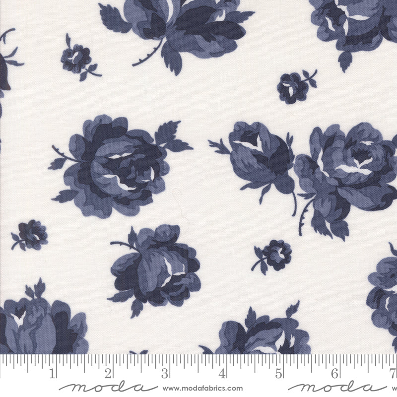 Summertime Bold Red Roses Cream Navy by Camille Roskelley for Moda Fabrics 55320-31 scale