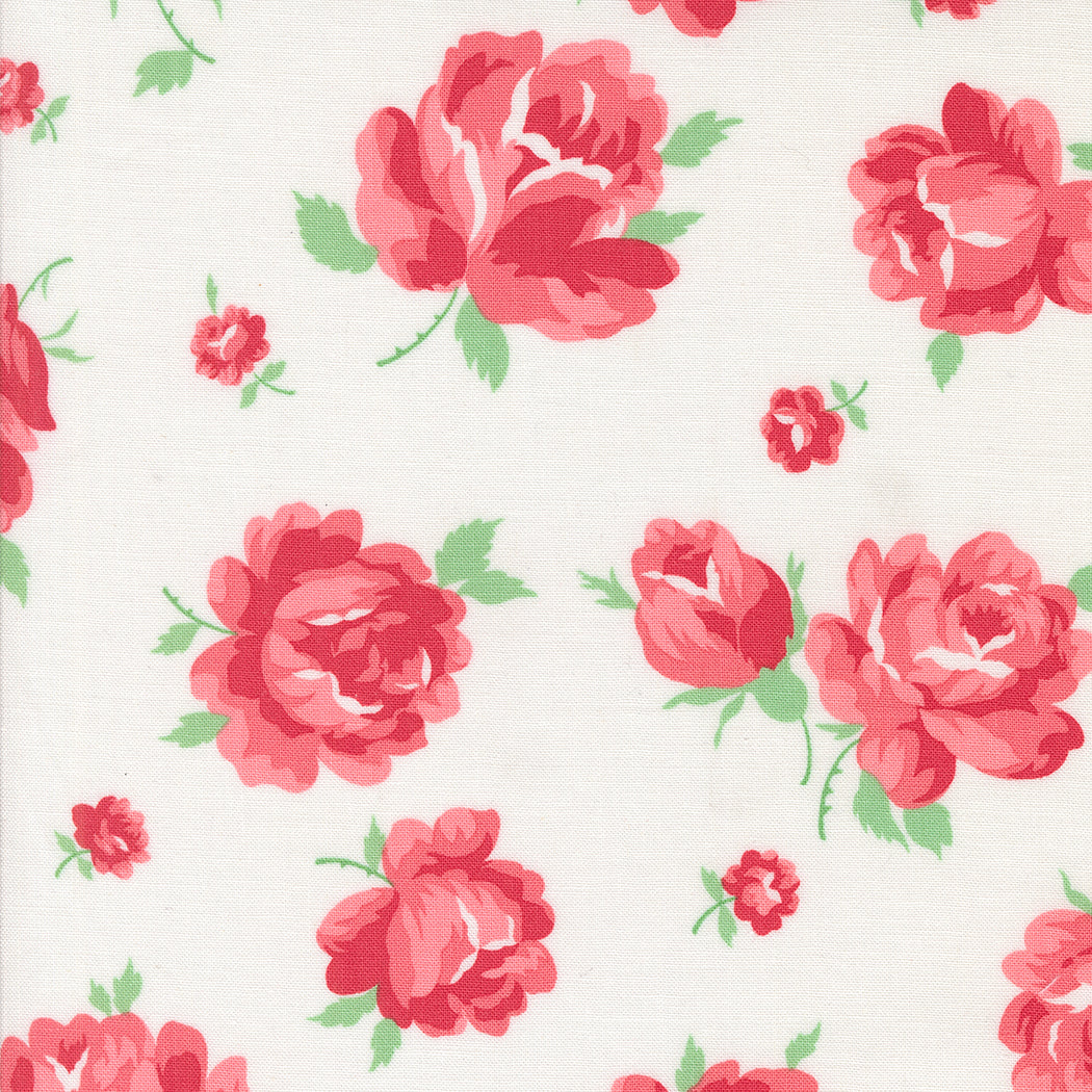 Summertime Bold Red Roses Cream by Camille Roskelley for Moda Fabrics 55320-11