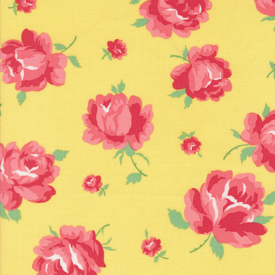 Summertime Bold Red Roses Sunshine by Camille Roskelley for Moda Fabrics 55320-16