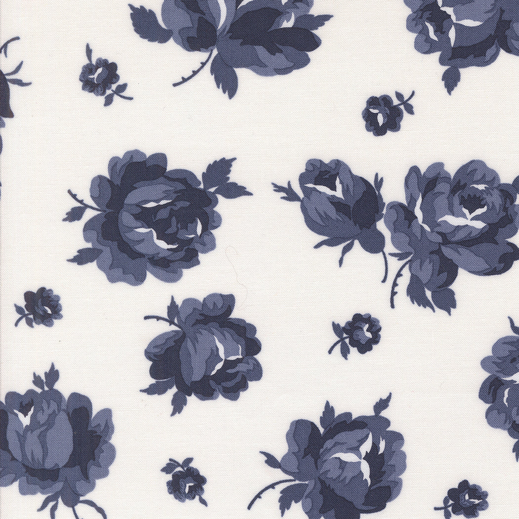 Summertime Bold Red Roses Cream Navy by Camille Roskelley for Moda Fabrics 55320-31