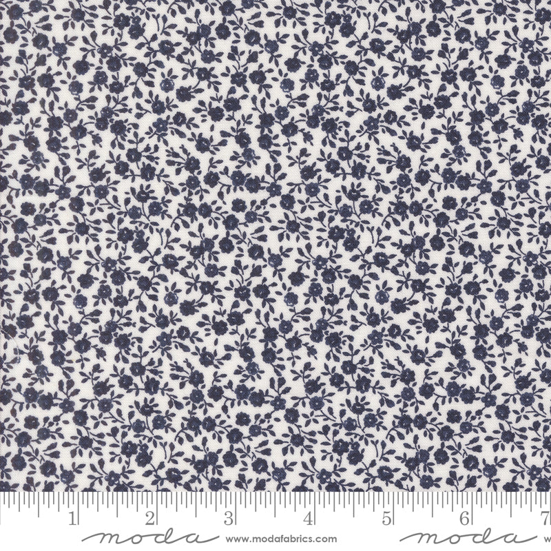 Summertime Scattered Flower Blooms Cream Navy by Camille Roskelley for Moda Fabrics 55321-31 scale