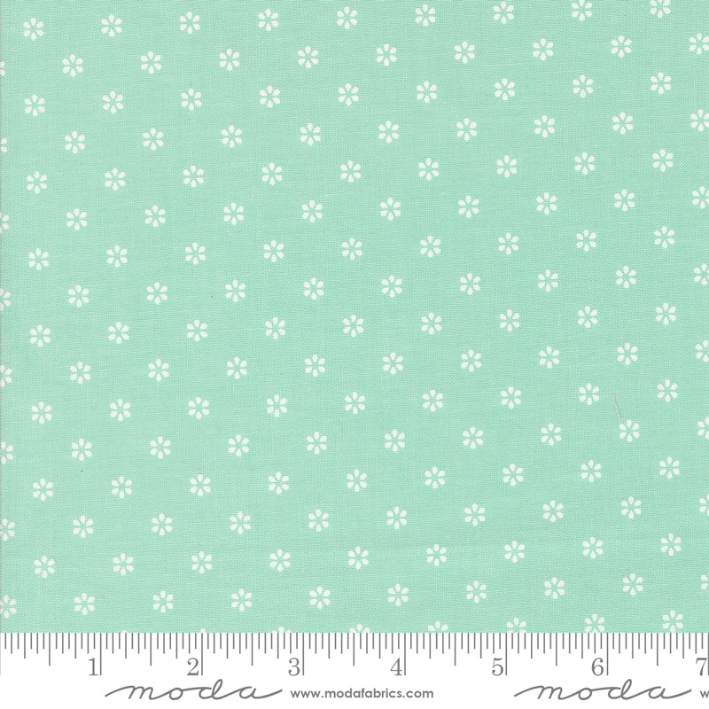 Summertime Dainty White Flowers Aqua by Camille Roskelley for Moda Fabrics 55322-19 scale