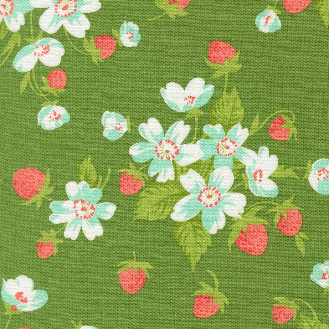 Bloomsberry In Bloom Florals Strawberries Green by Camille Roskelley for Moda Fabrics