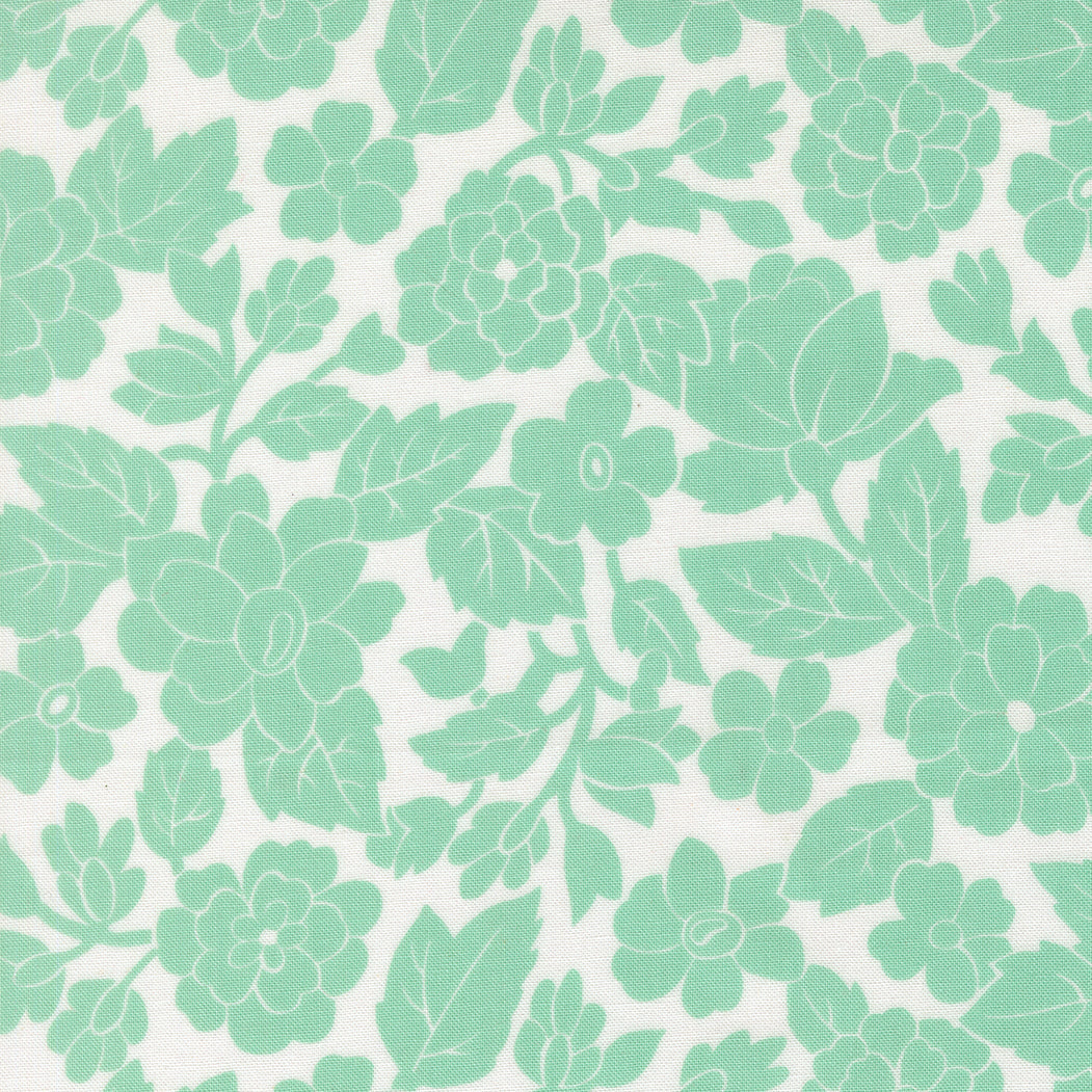 Bloomsberry London Damask Floral White Aqua by Camille Roskelley for Moda Fabrics