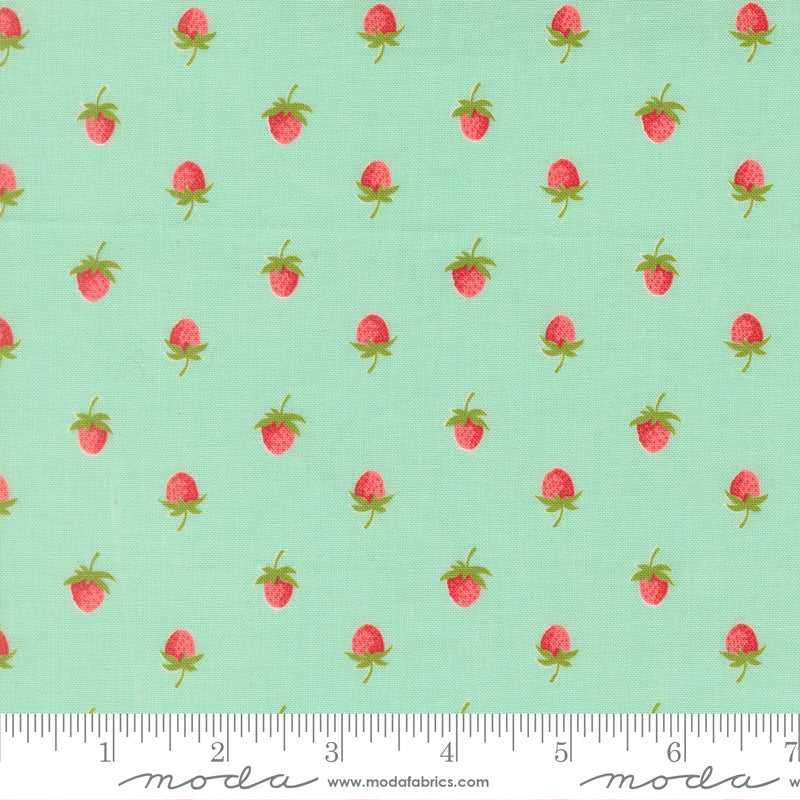 Bloomsberry Berries Novelty Strawberries Aqua by Camille Roskelley for Moda Fabrics