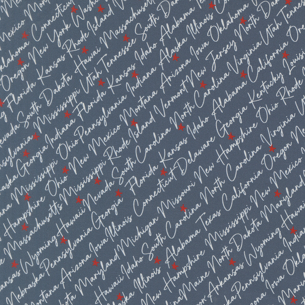 Independence Day The States Text and Words INDIGO by Sweetwater for Moda 55721-14