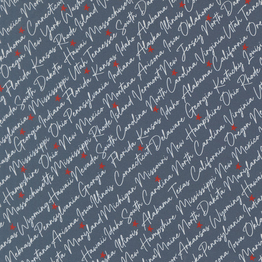 Independence Day The States Text and Words INDIGO by Sweetwater for Moda 55721-14