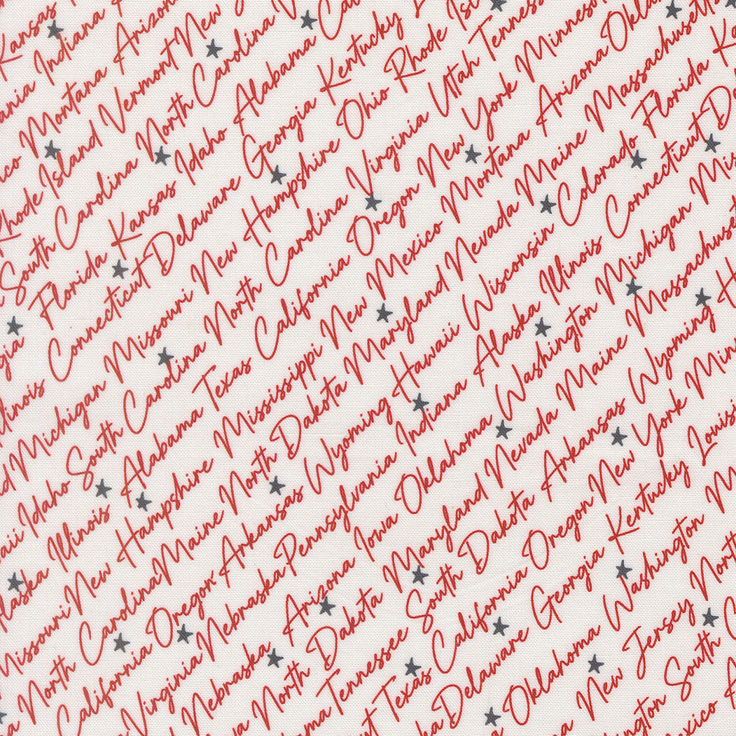 Independence Day The States Text and Words VANILLA RED by Sweetwater for Moda 55721-23